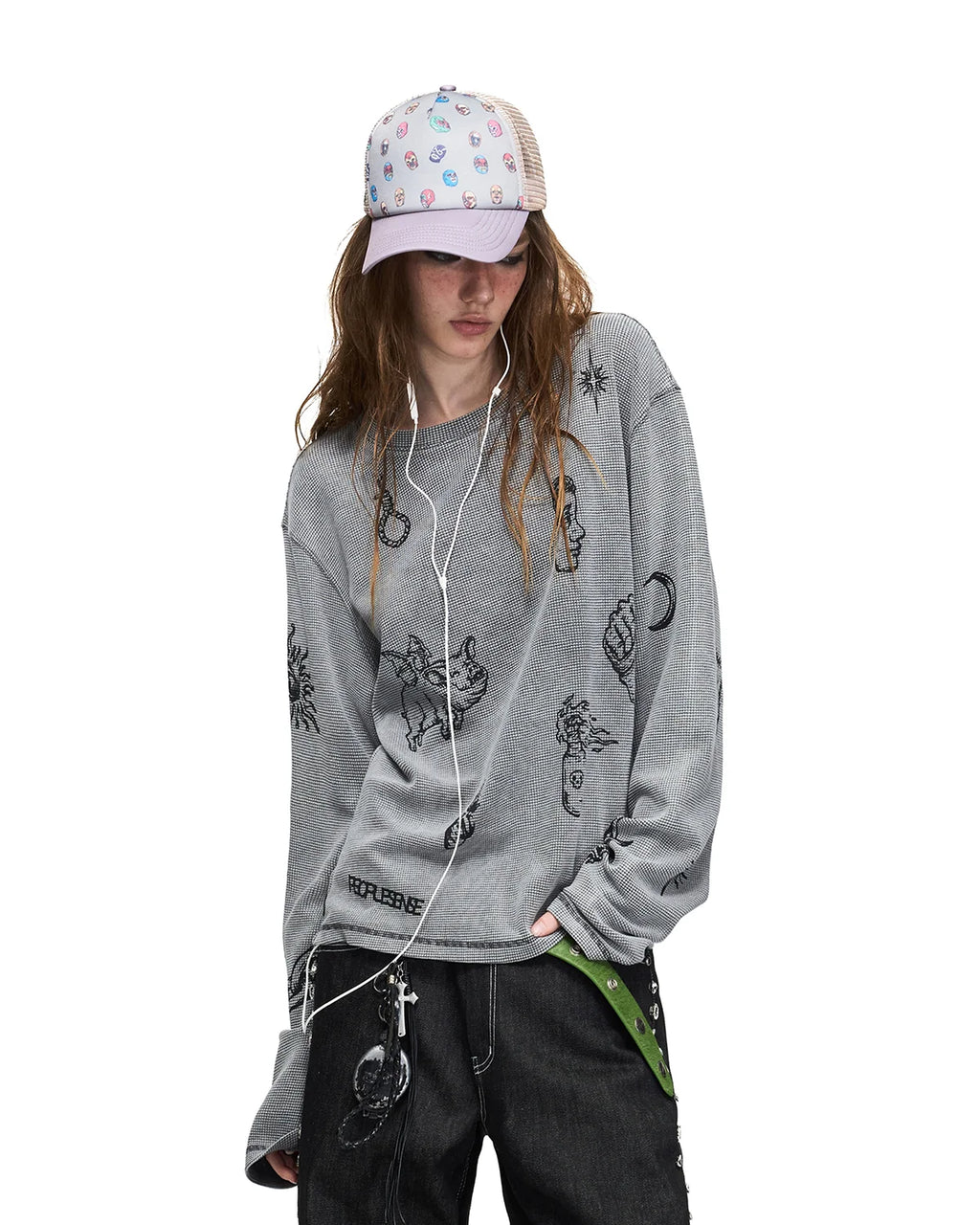 Peoplesense Distressed Waffle Knit Graphic T-Shirt