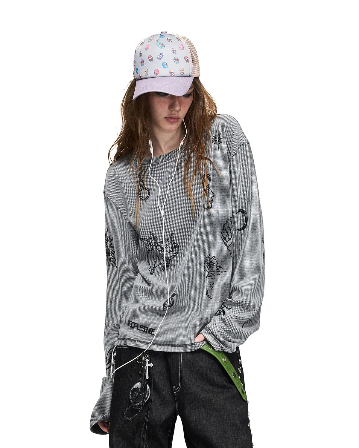Peoplesense Distressed Waffle Knit Graphic T-Shirt