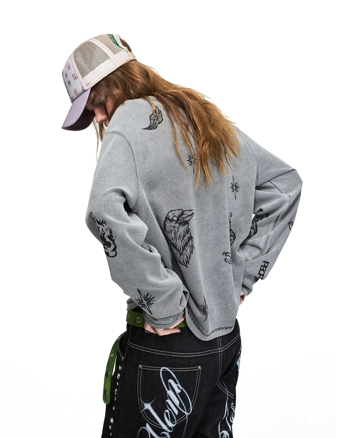 Peoplesense Distressed Waffle Knit Graphic T-Shirt Back View