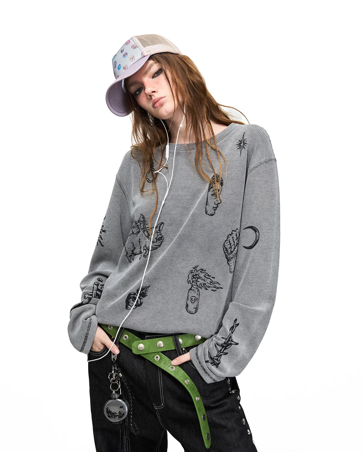 Peoplesense Distressed Waffle Knit Graphic T-Shirt Side View