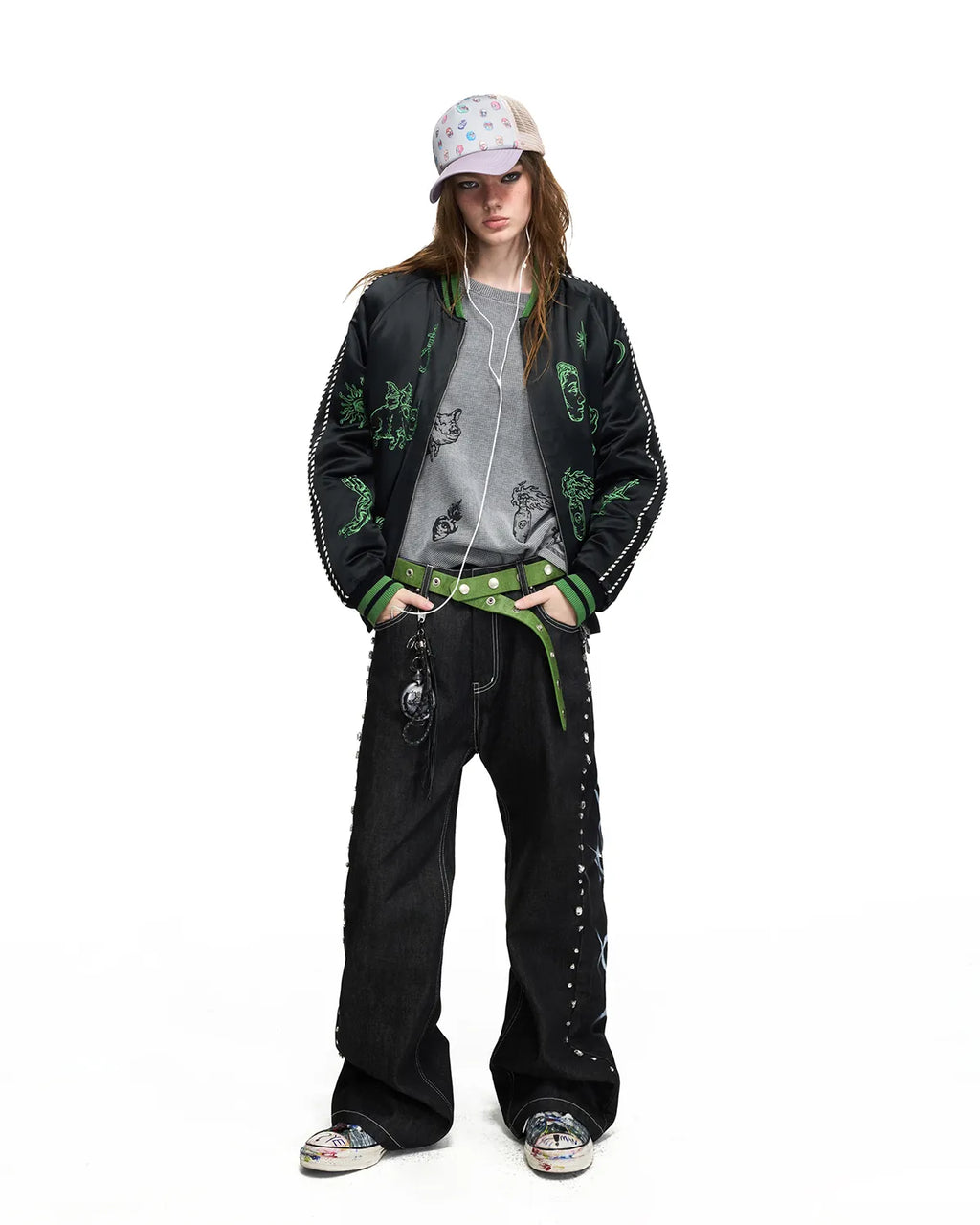Peoplesense Satin Embroidered Sukajan Jacket Black