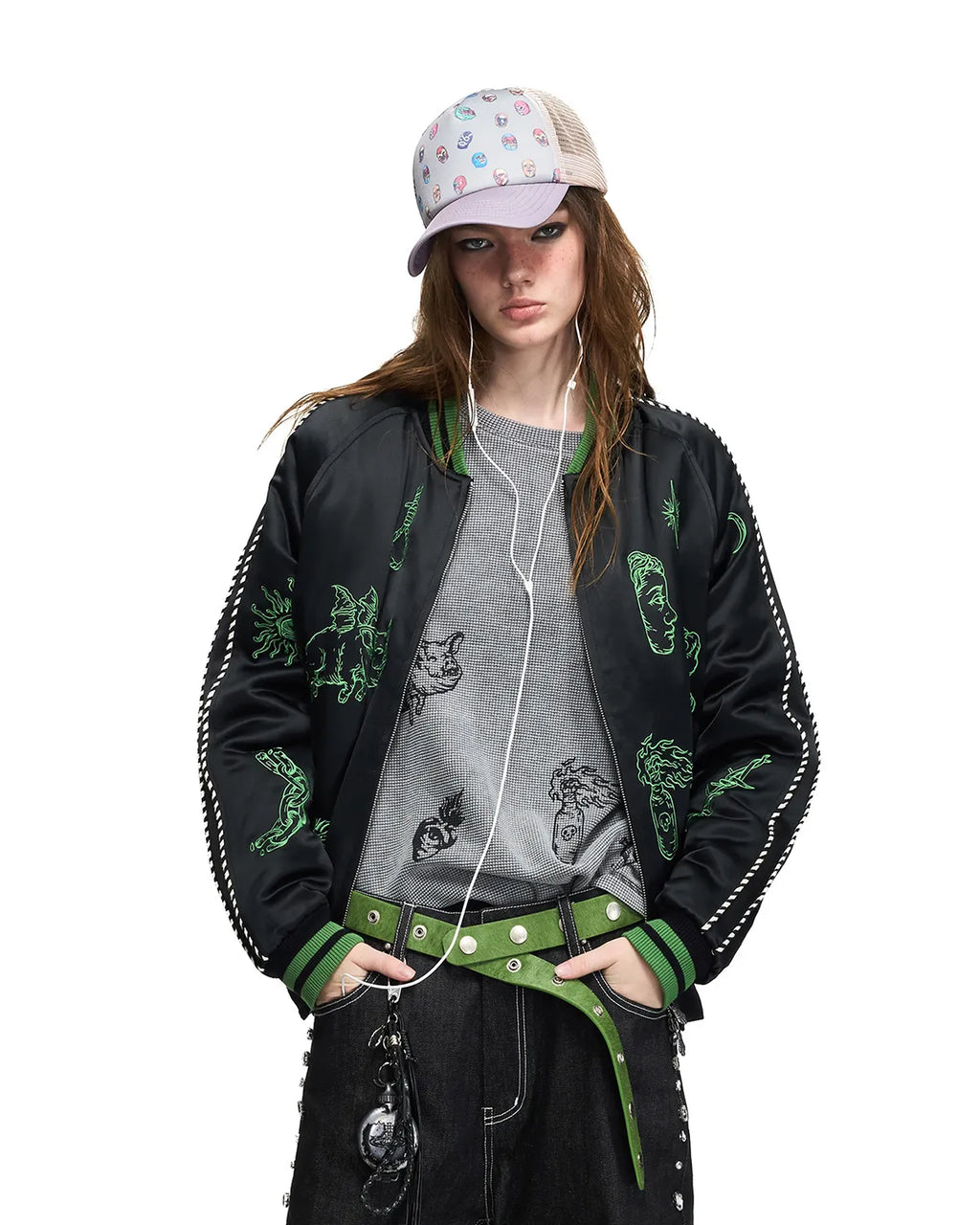 Peoplesense Satin Embroidered Sukajan Jacket Black