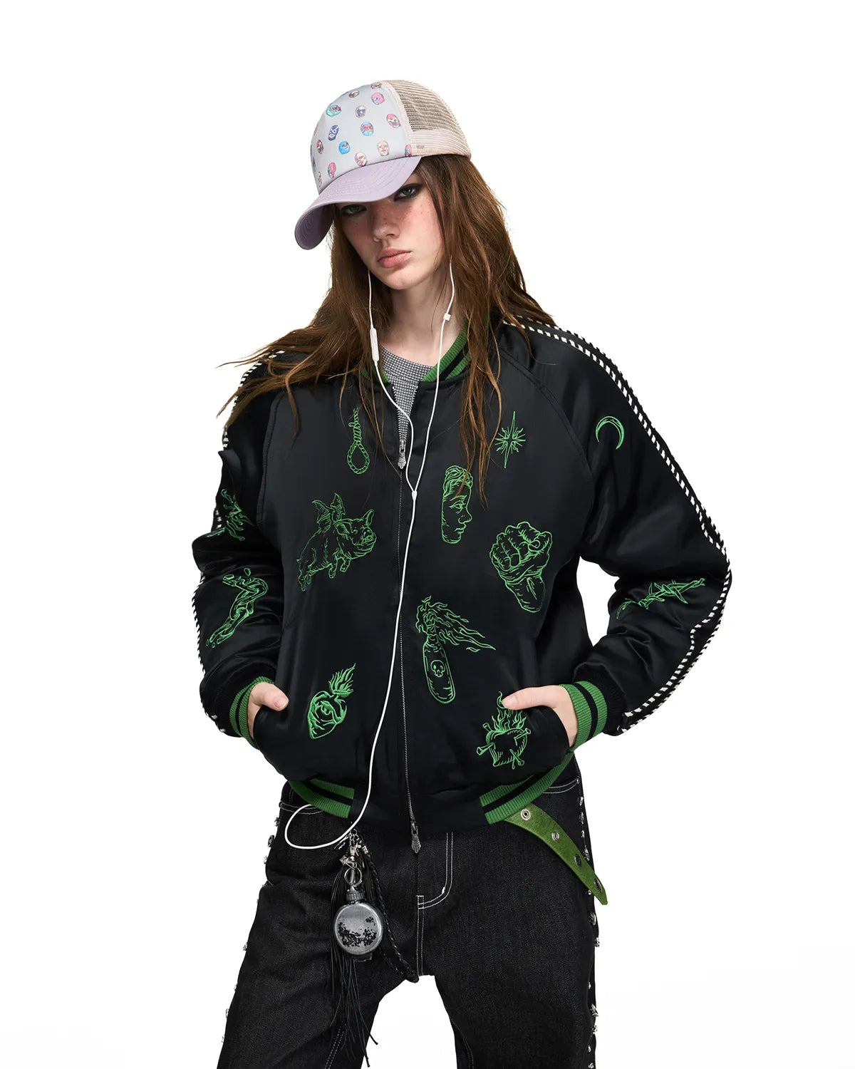 Peoplesense Satin Embroidered Sukajan Jacket Black