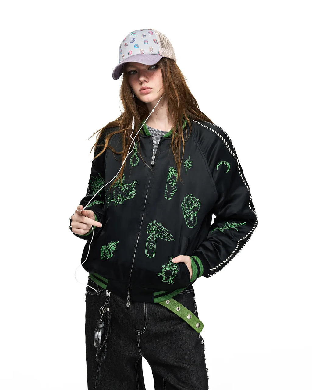 Peoplesense Satin Embroidered Sukajan Jacket Black