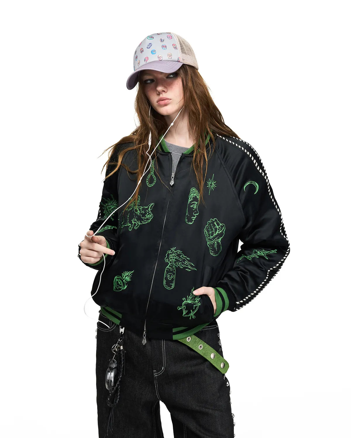 Peoplesense Satin Embroidered Sukajan Jacket Black