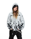 Peoplesense Tiger Jacquard Faux-Fur Knit Hooded Cardigan