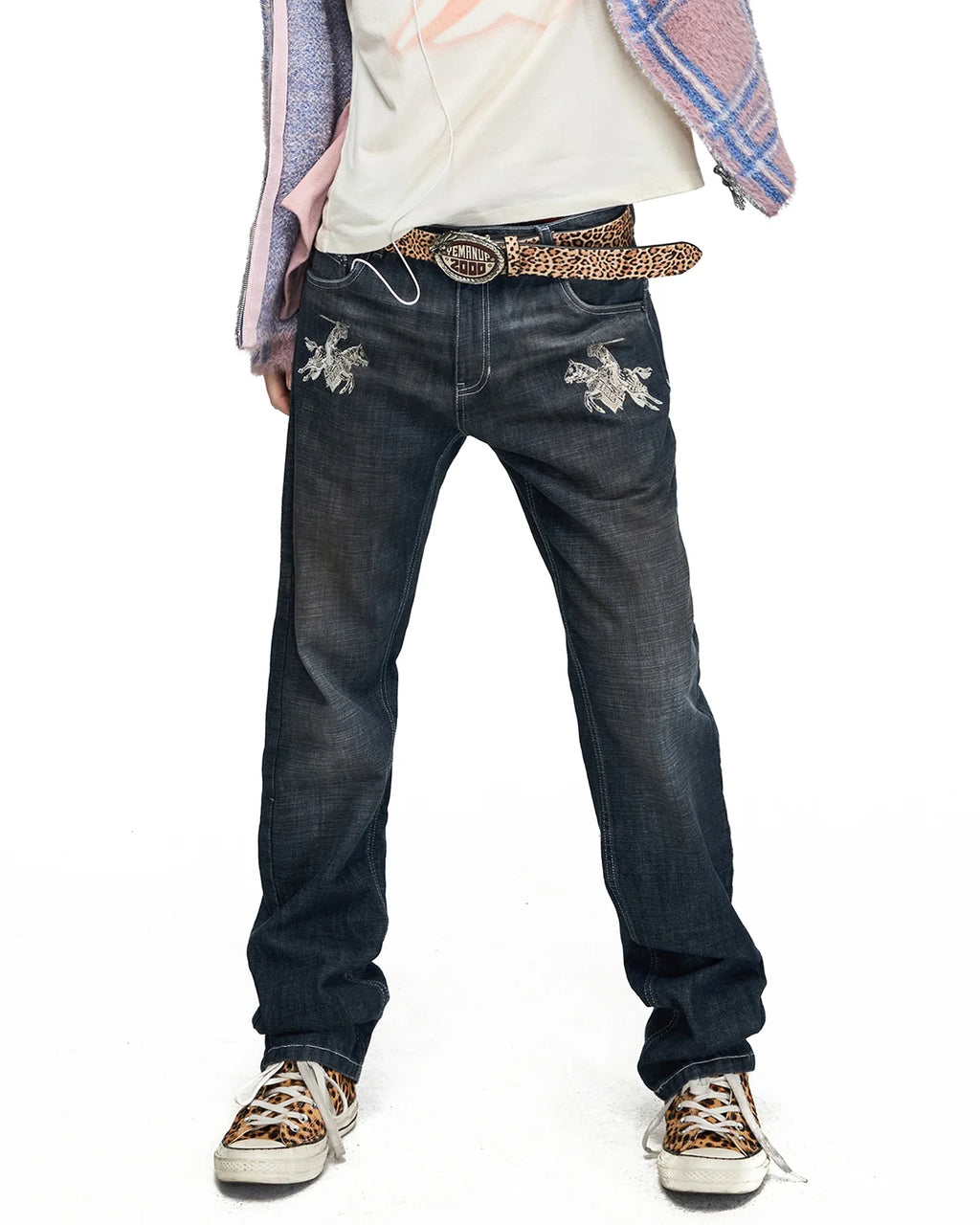 Peoplesense Contrast Embroidered Slim Jeans