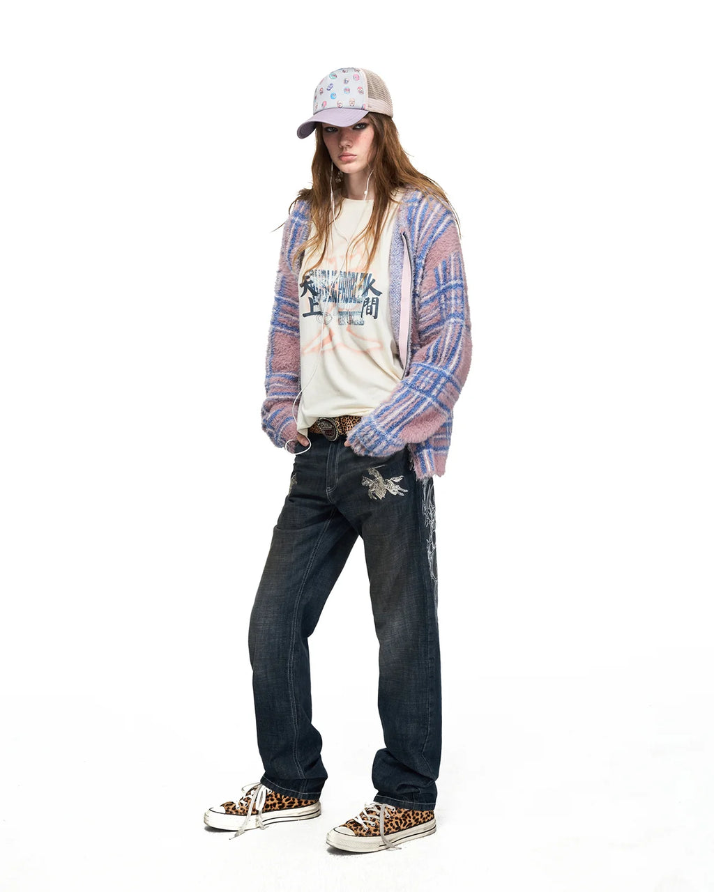 Peoplesense Gradient Plaid Faux-Fur Knit Hooded Cardigan
