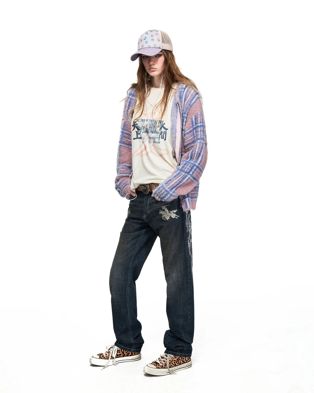 Peoplesense Gradient Plaid Faux-Fur Knit Hooded Cardigan