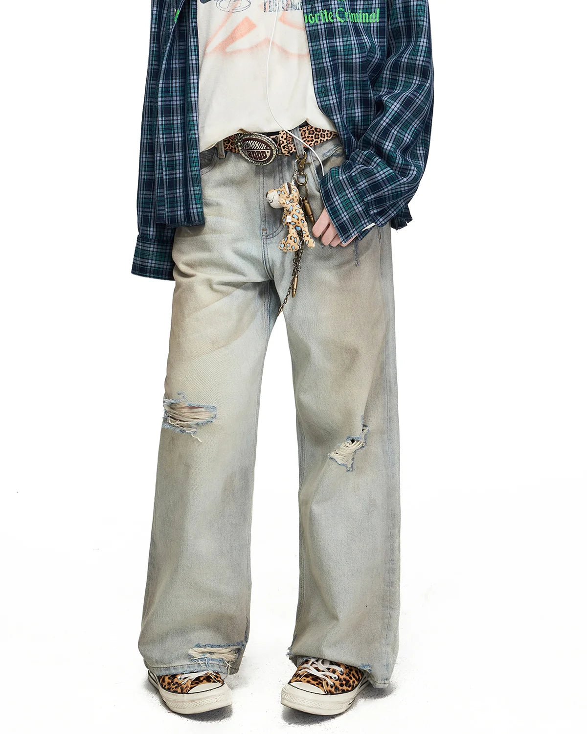 Peoplesense Mud-Dyed Distressed Wide-Leg Jeans