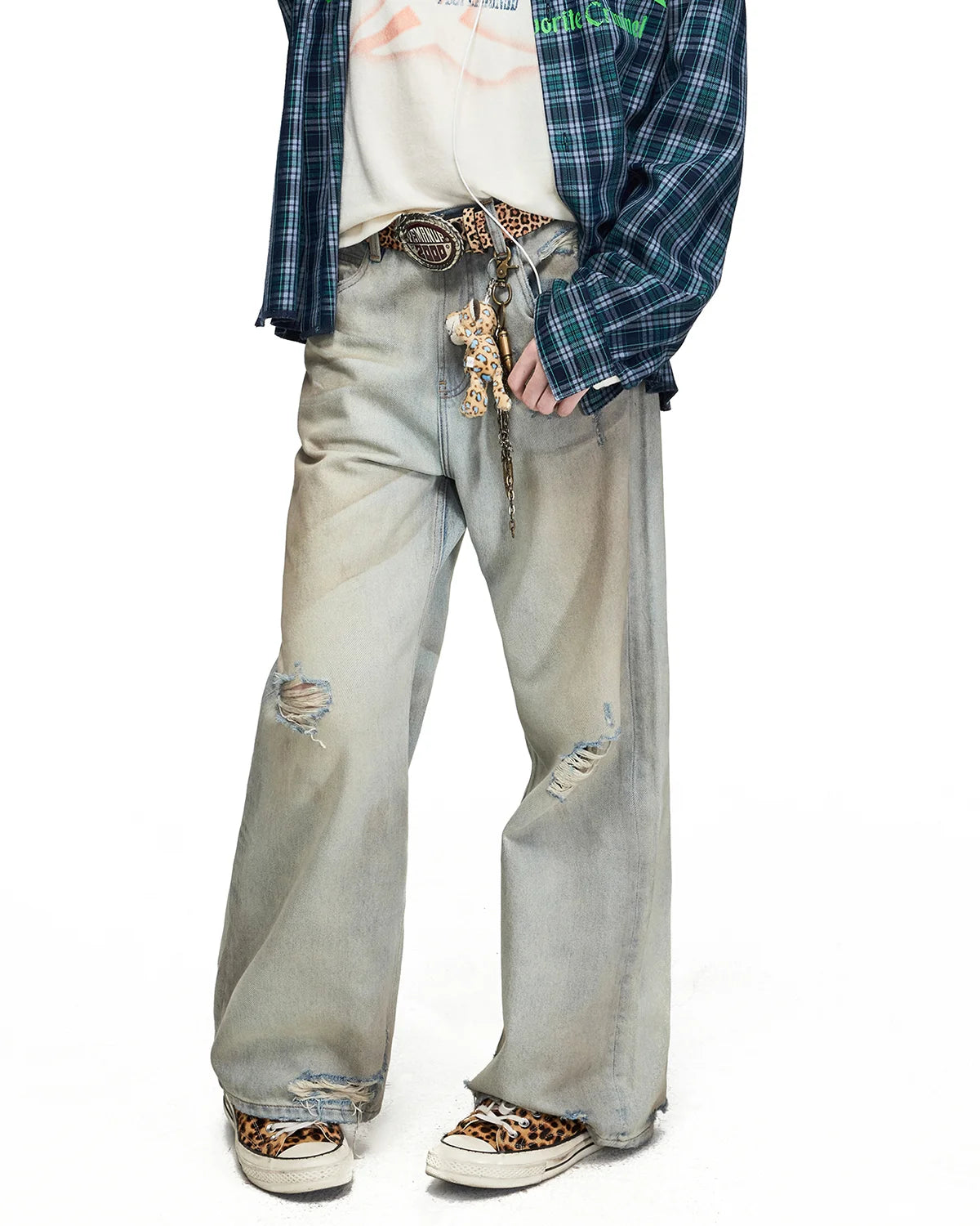 Peoplesense Mud-Dyed Distressed Wide-Leg Jeans