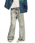 Peoplesense Mud-Dyed Distressed Wide-Leg Jeans