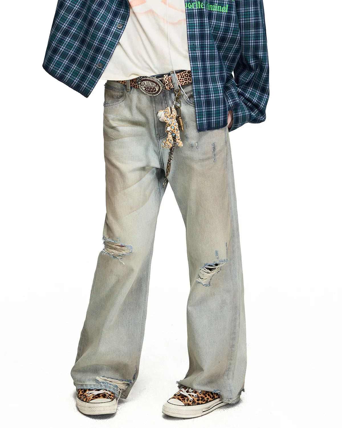 Peoplesense Mud-Dyed Distressed Wide-Leg Jeans