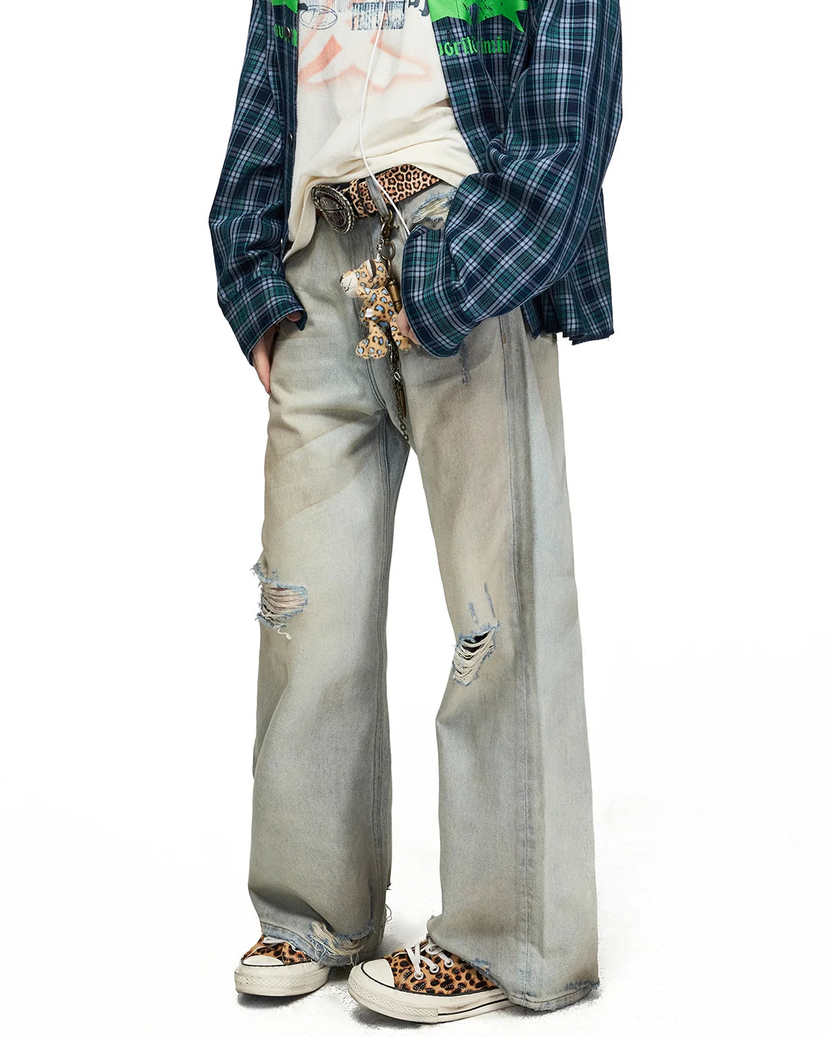 Peoplesense Mud-Dyed Distressed Wide-Leg Jeans