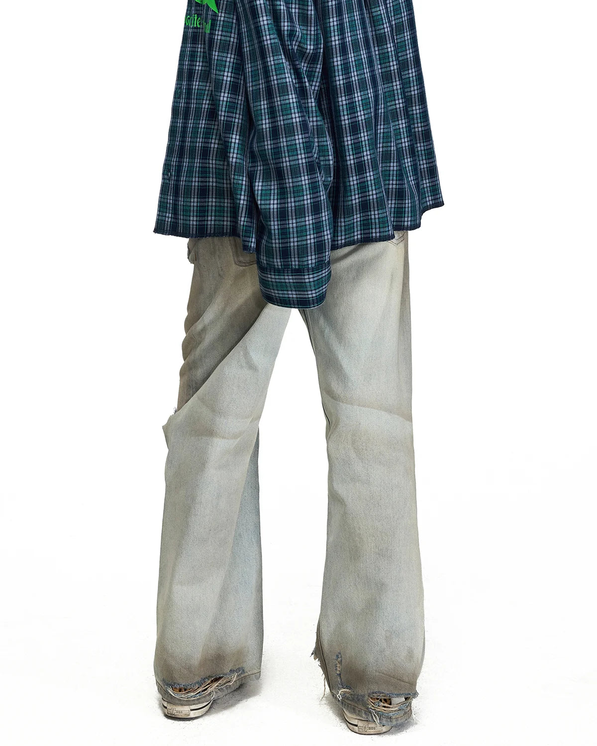 Peoplesense Mud-Dyed Distressed Wide-Leg Jeans