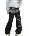 Peoplesense Chinese Knot Embroidered Raw Denim Flare Jeans