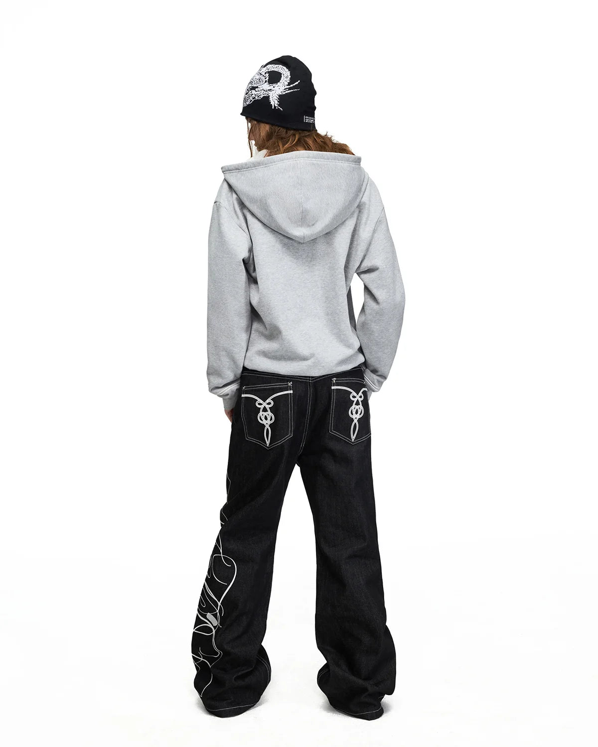 Peoplesense Chinese Knot Embroidered Raw Denim Flare Jeans