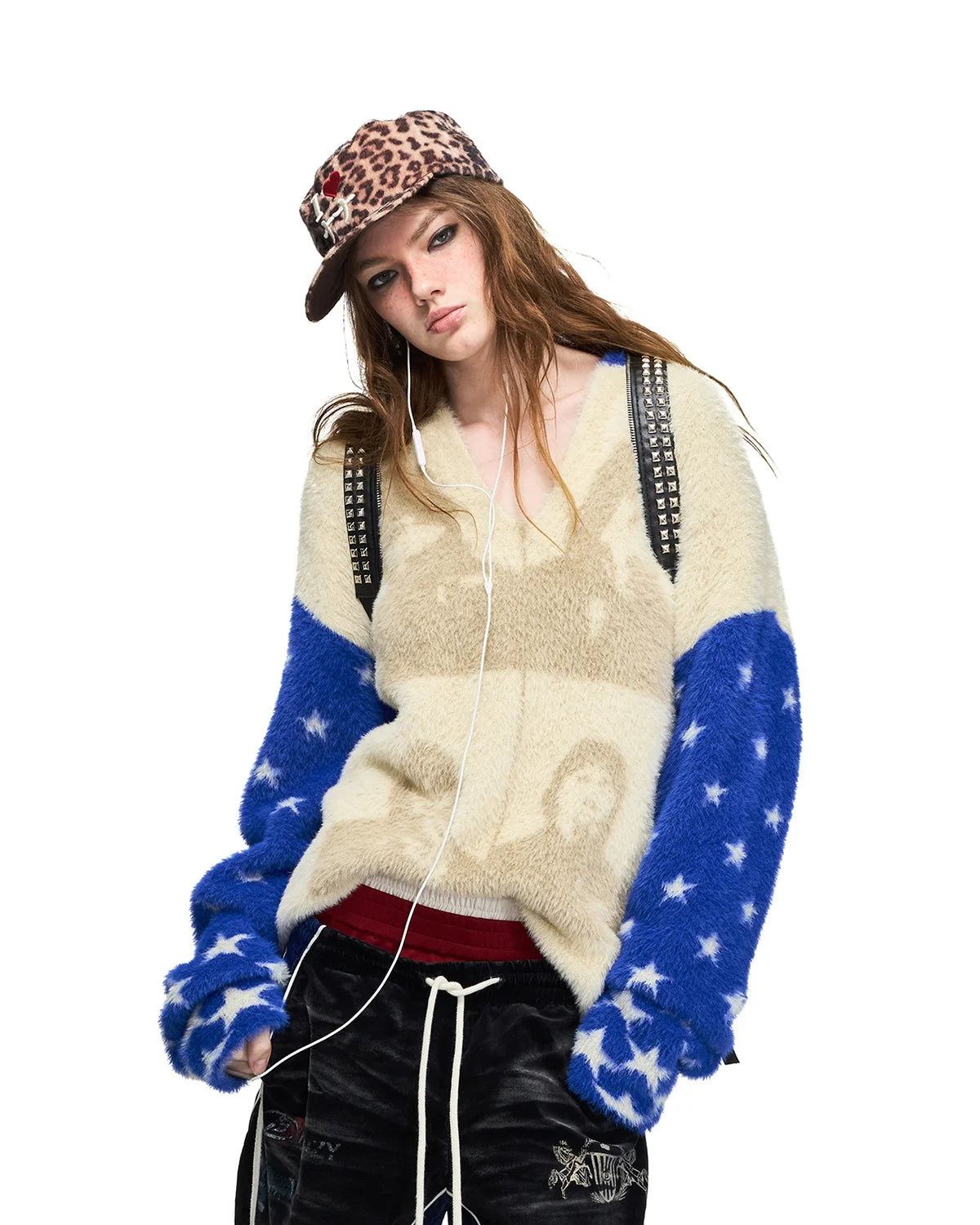 Peoplesense Portrait Jacquard Faux-Fur Knit Pullover