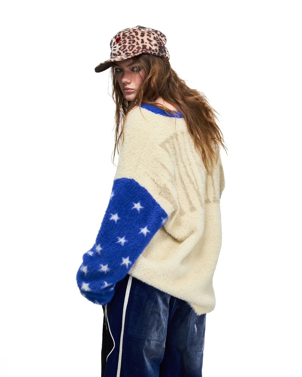 Peoplesense Portrait Jacquard Faux-Fur Knit Pullover