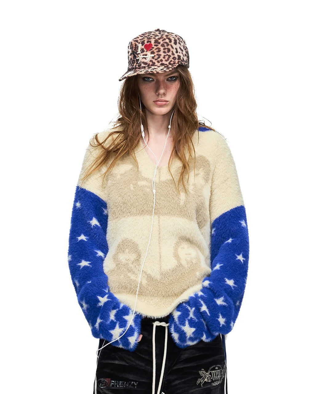 Peoplesense Portrait Jacquard Faux-Fur Knit Pullover