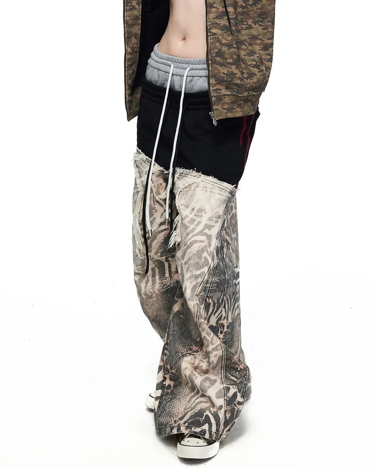 Peoplesense Grey-Black Double-Waist Animal Print Pants