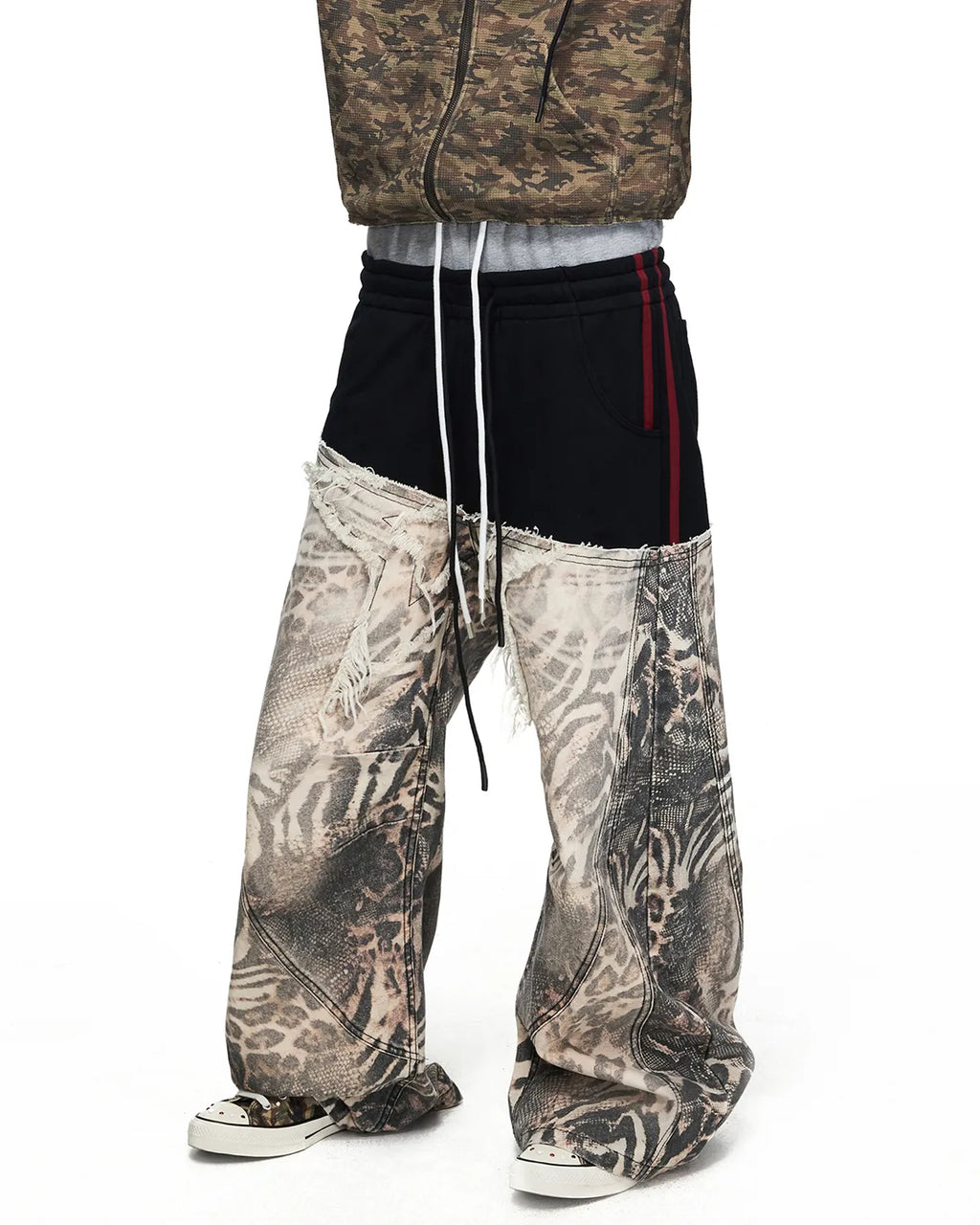 Peoplesense Grey-Black Double-Waist Animal Print Pants