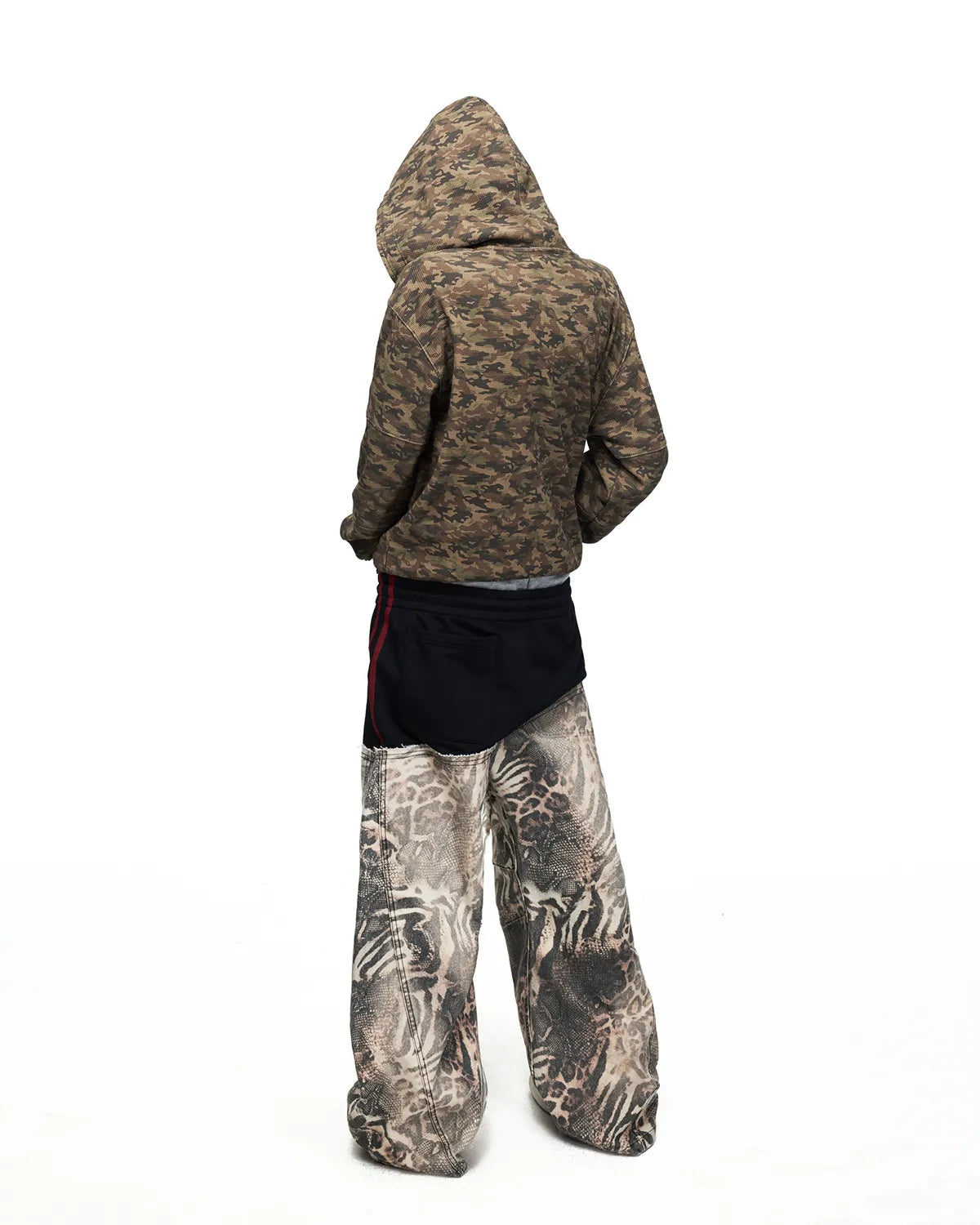 Peoplesense Grey-Black Double-Waist Animal Print Pants