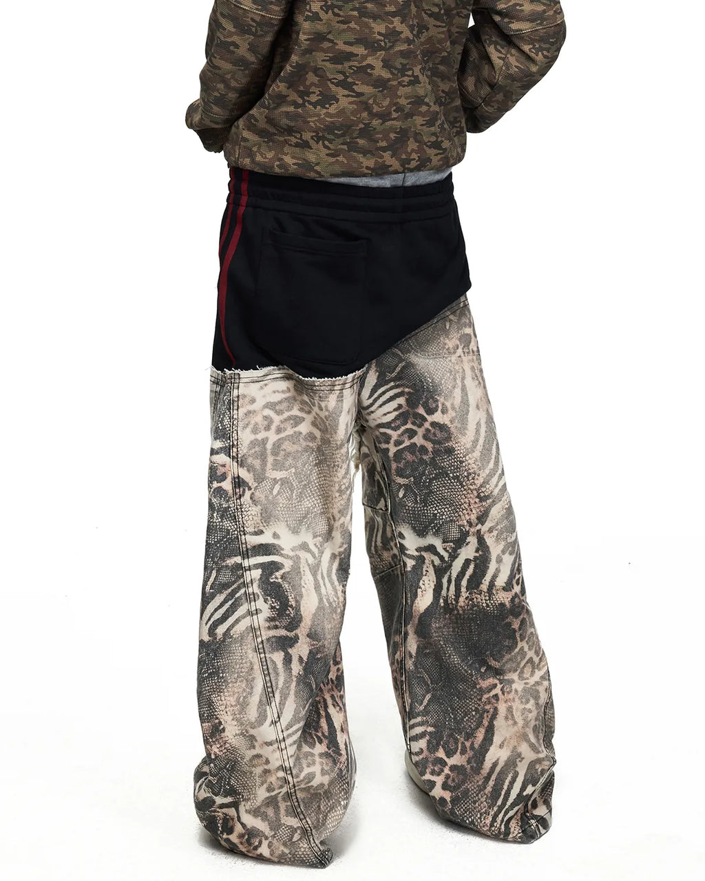 Peoplesense Grey-Black Double-Waist Animal Print Pants
