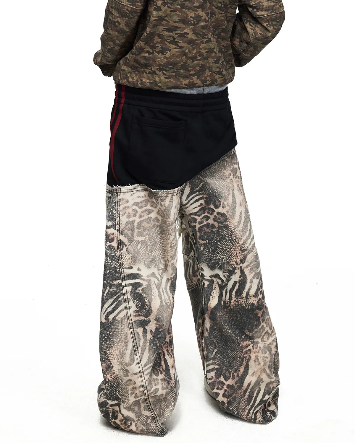 Peoplesense Grey-Black Double-Waist Animal Print Pants