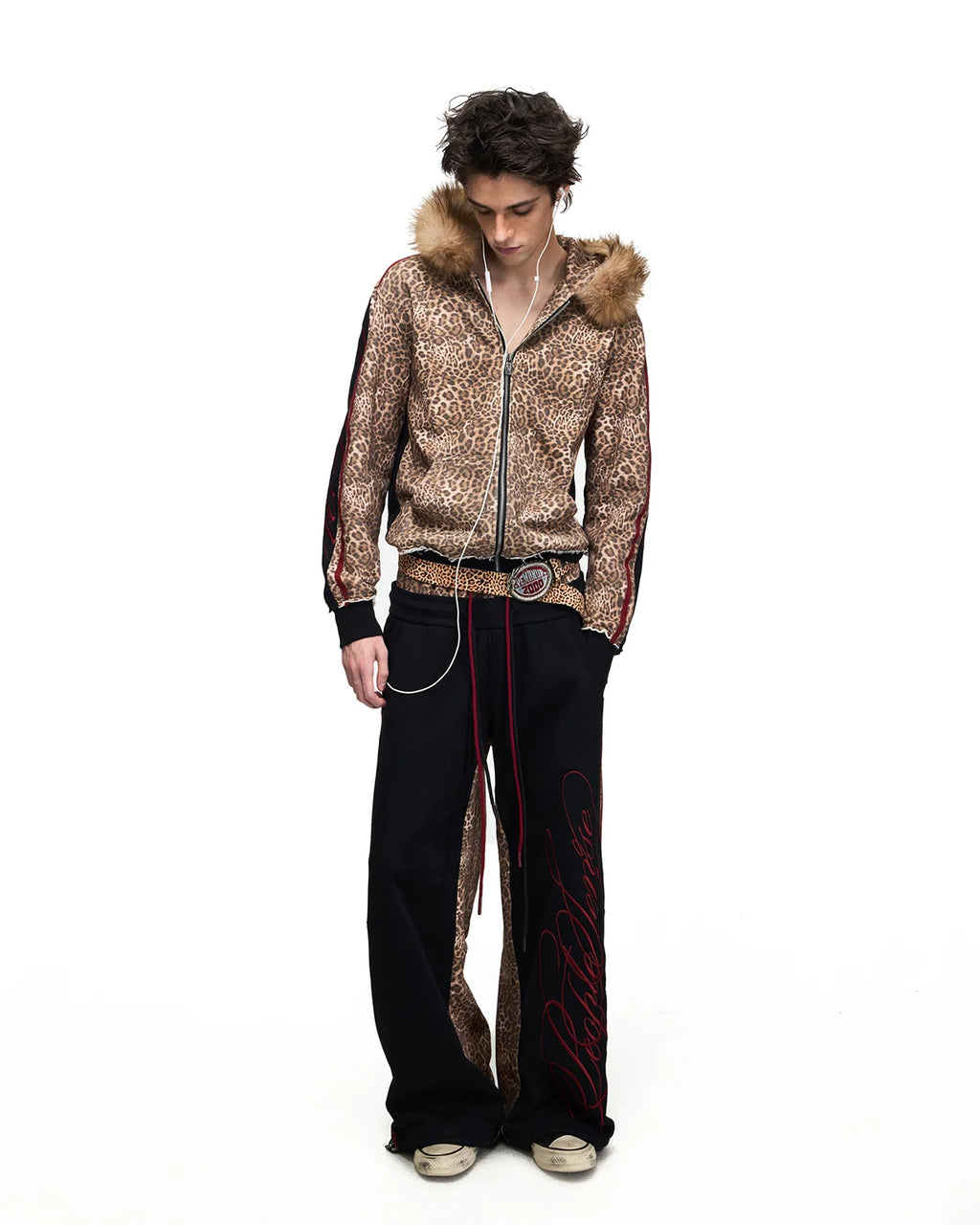 Peoplesense Leopard Faux-Fur Trim Cropped Zip-Up Hoodie