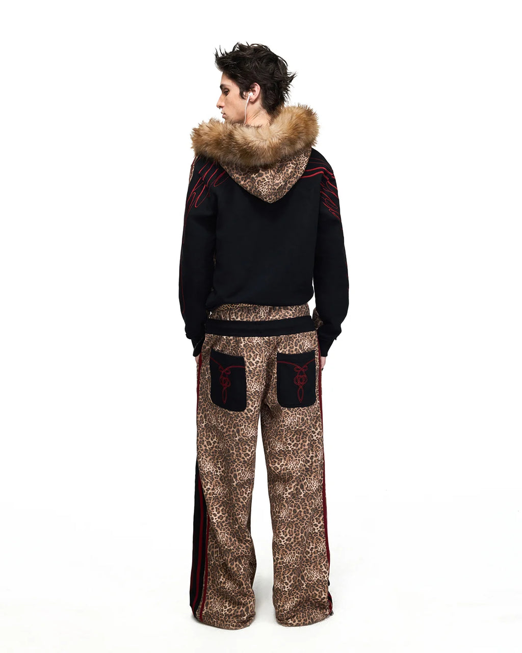 Peoplesense Leopard Faux-Fur Trim Cropped Zip-Up Hoodie