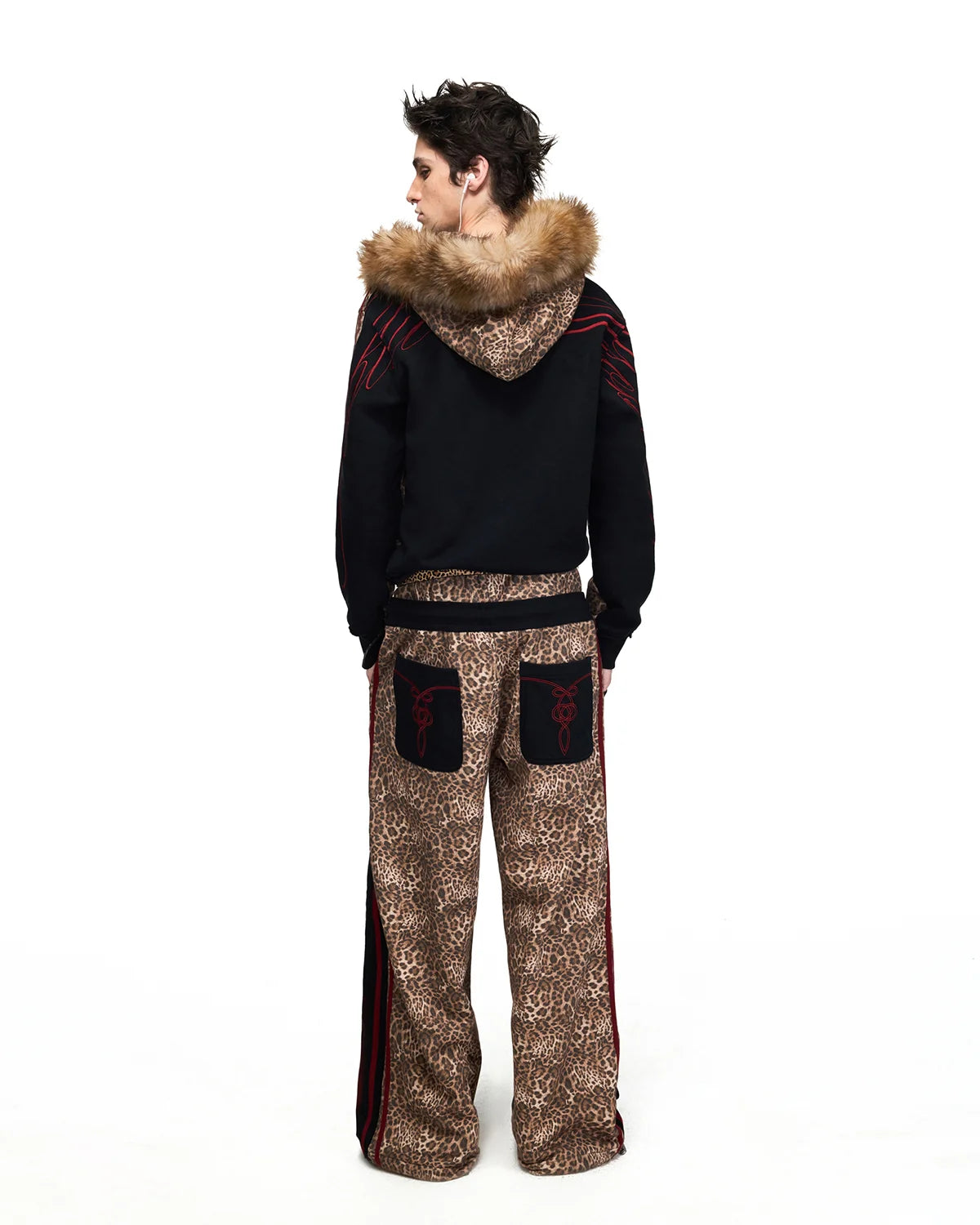 Peoplesense Leopard Faux-Fur Trim Cropped Zip-Up Hoodie
