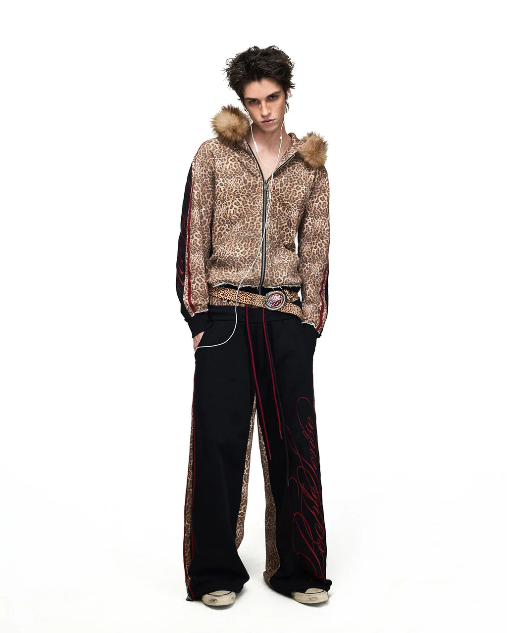 Peoplesense Leopard Faux-Fur Trim Cropped Zip-Up Hoodie