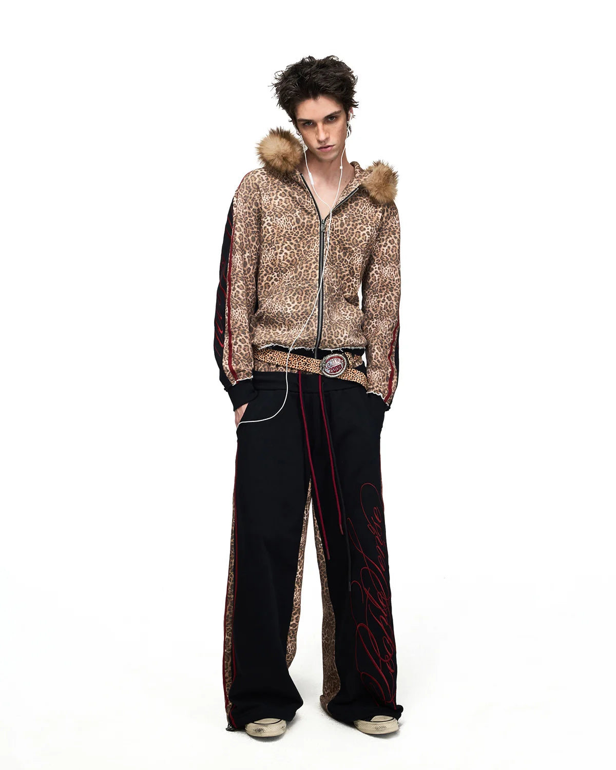 Peoplesense Leopard Faux-Fur Trim Cropped Zip-Up Hoodie