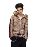 Peoplesense Leopard Faux-Fur Trim Cropped Zip-Up Hoodie