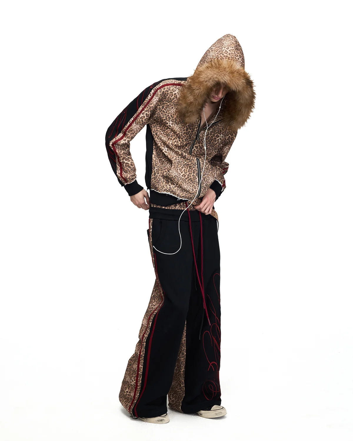 Peoplesense Leopard Faux-Fur Trim Cropped Zip-Up Hoodie