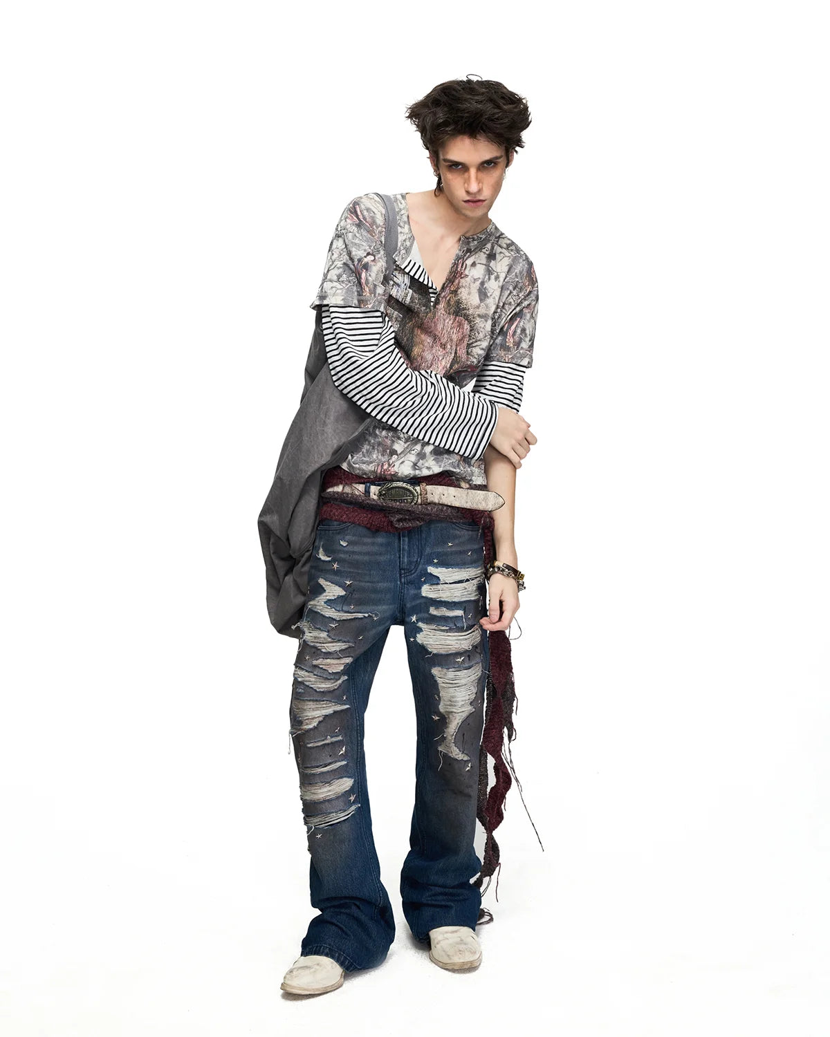 Peoplesense Ink Figure Faux-Layered T-Shirt Fit On Model