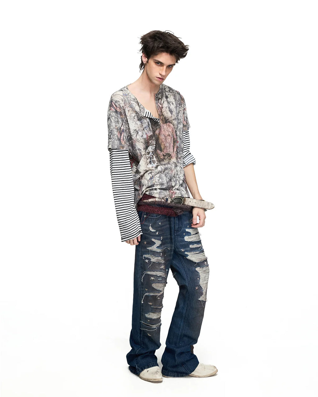 Peoplesense Ink Figure Faux-Layered T-Shirt Fit On Model