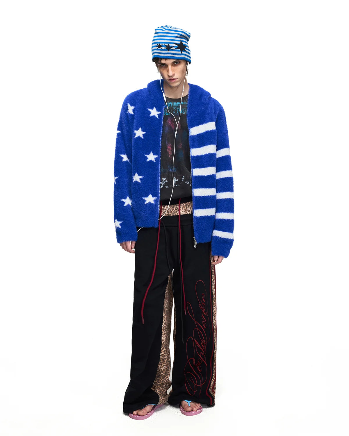 Peoplesense Star Jacquard Faux-Fur Knit Hooded Cardigan