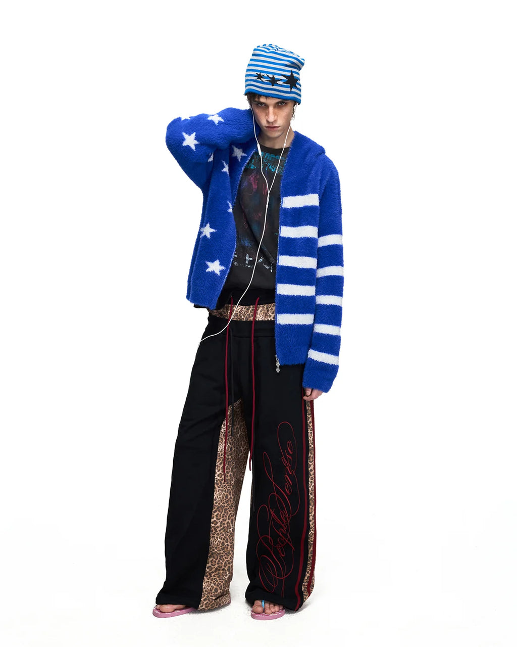 Peoplesense Star Jacquard Faux-Fur Knit Hooded Cardigan