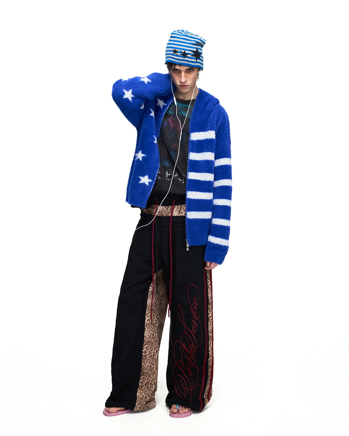 Peoplesense Star Jacquard Faux-Fur Knit Hooded Cardigan