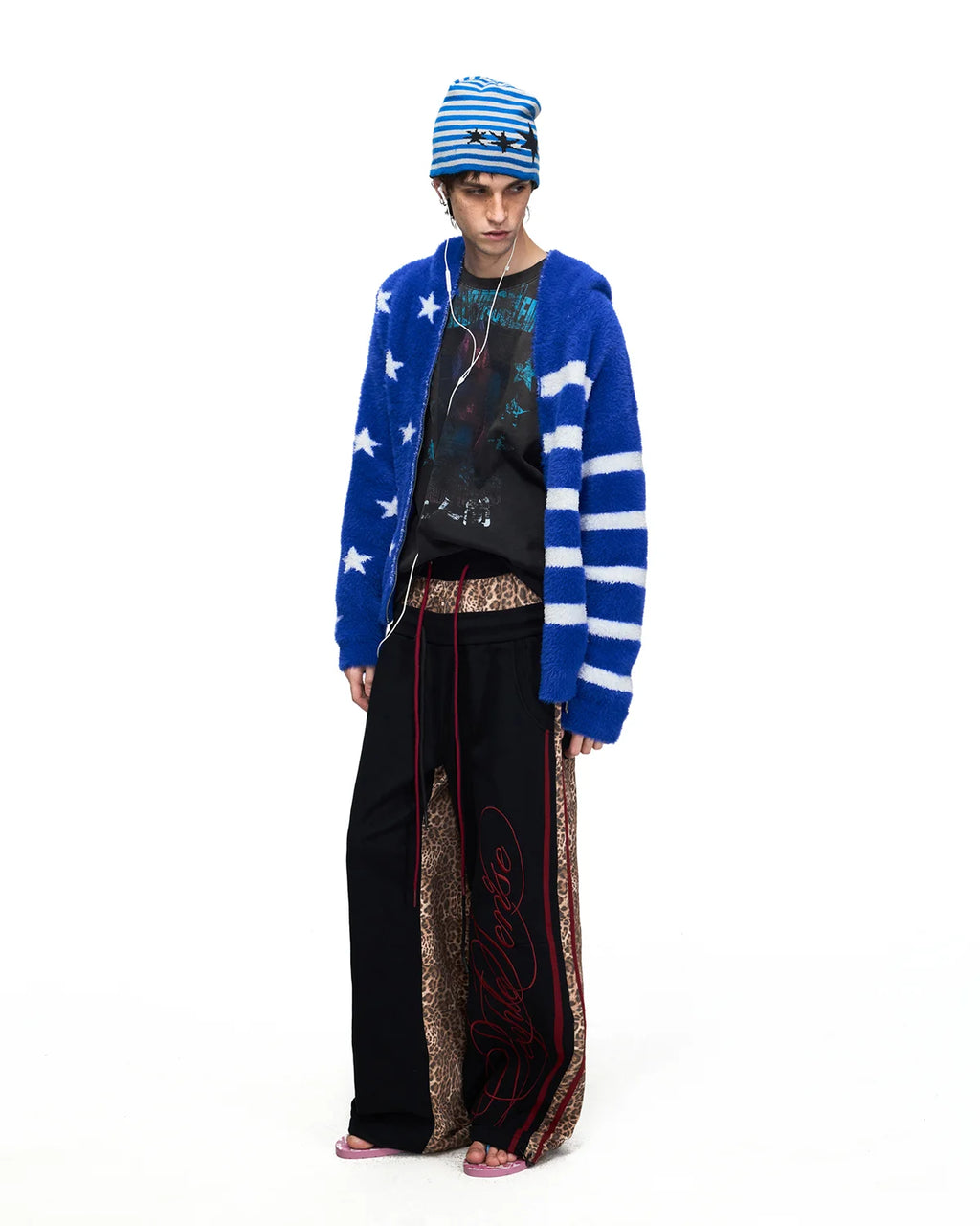 Peoplesense Star Jacquard Faux-Fur Knit Hooded Cardigan