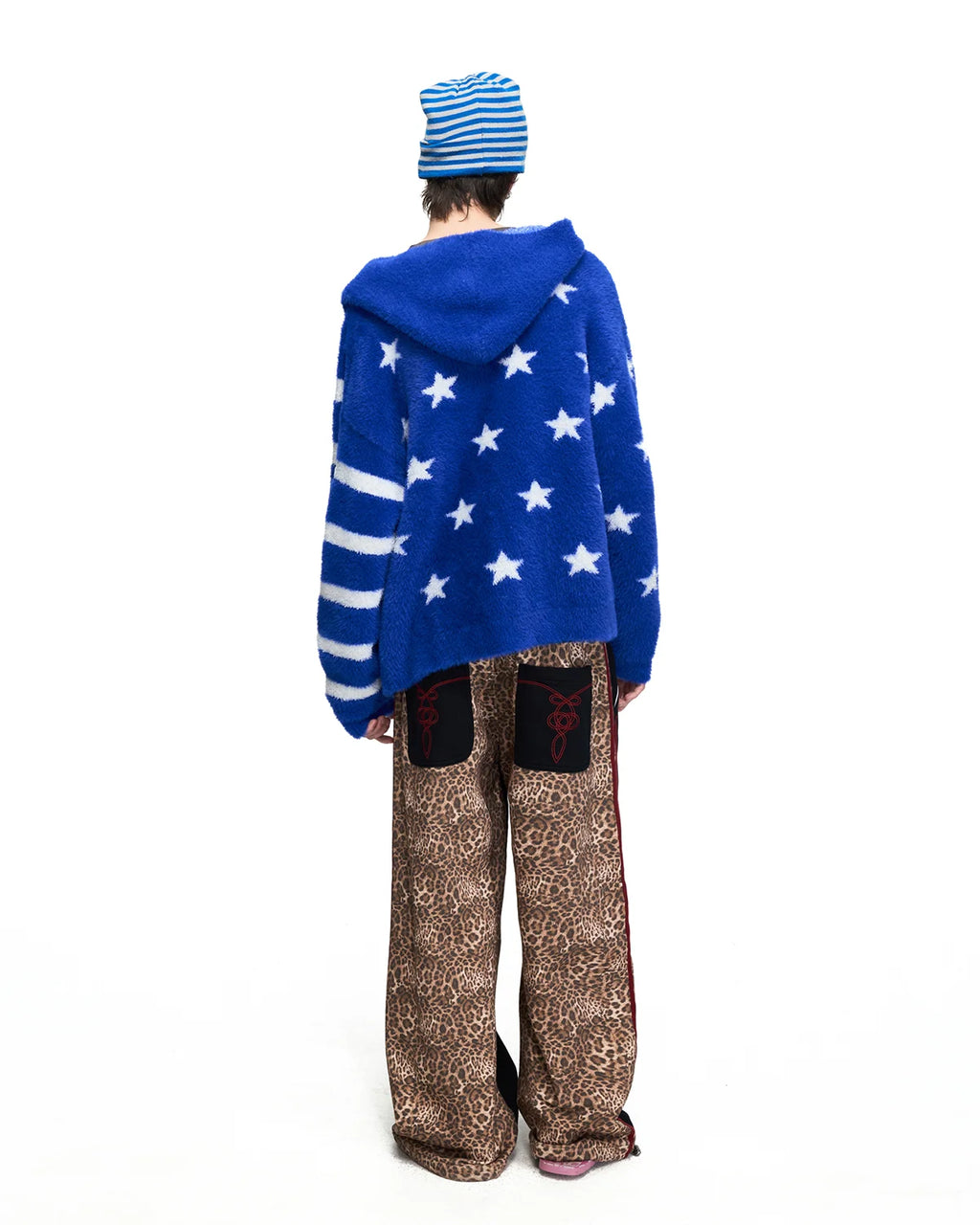 Peoplesense Star Jacquard Faux-Fur Knit Hooded Cardigan