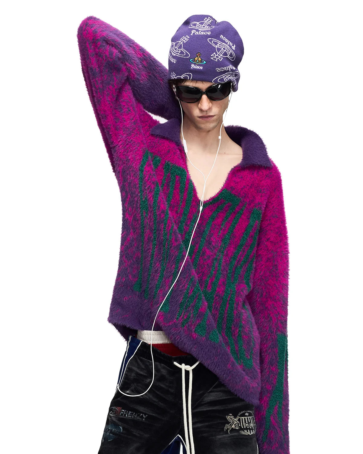 Peoplesense Leopard Faux-Fur Knit Half-Placket Sweater