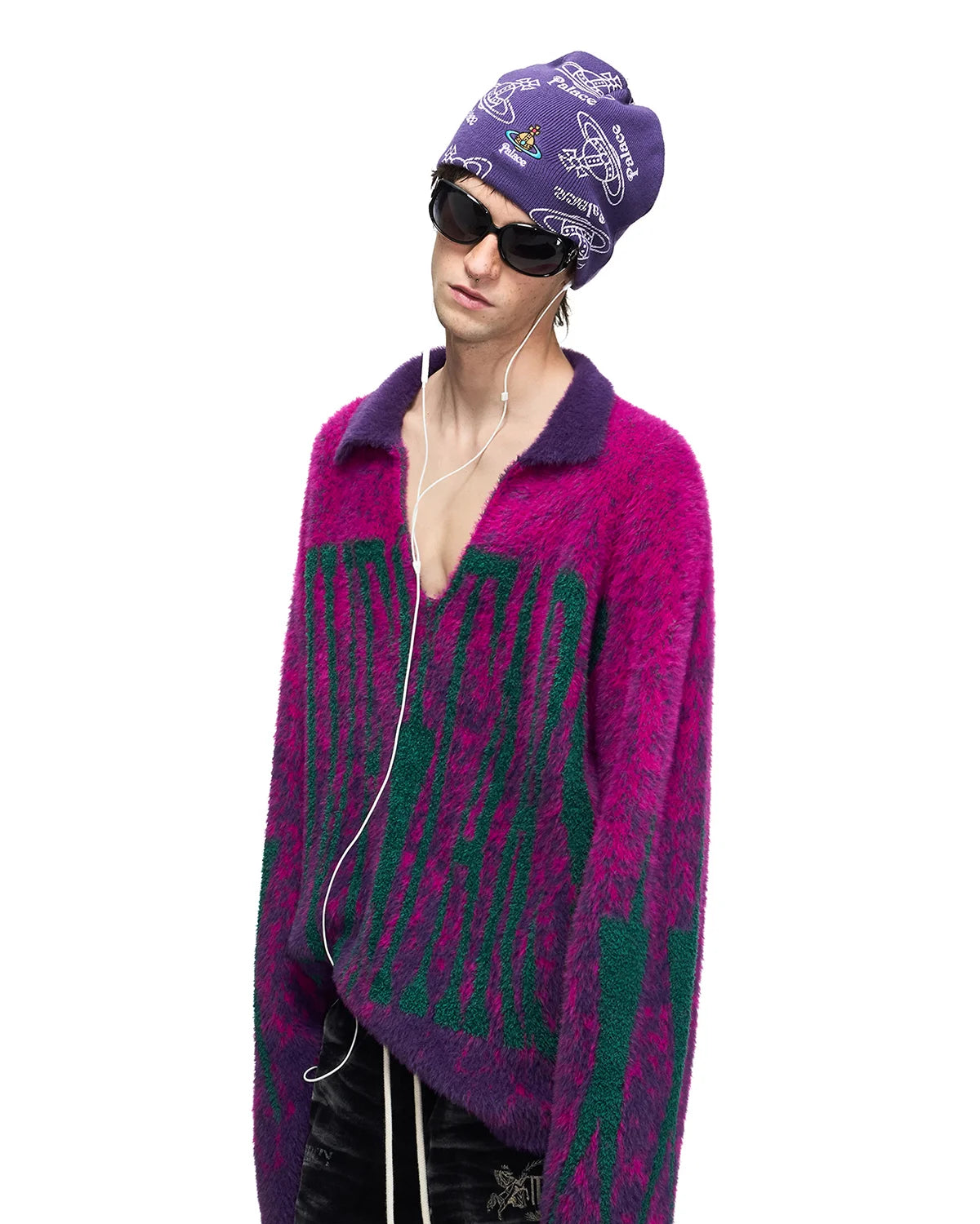Peoplesense Leopard Faux-Fur Knit Half-Placket Sweater