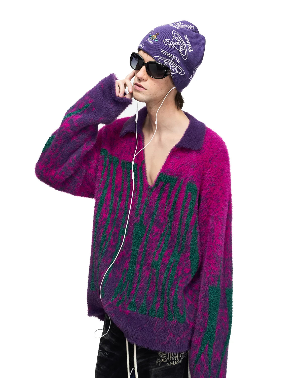 Peoplesense Leopard Faux-Fur Knit Half-Placket Sweater