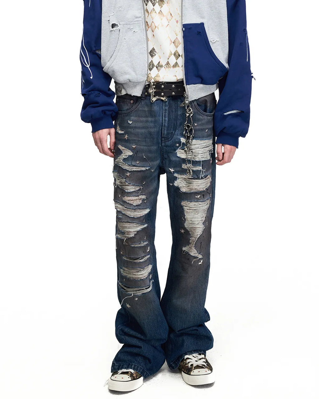 Peoplesense Distressed Star Studded Flare Jeans