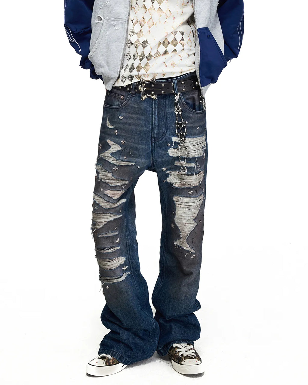 Peoplesense Distressed Star Studded Flare Jeans