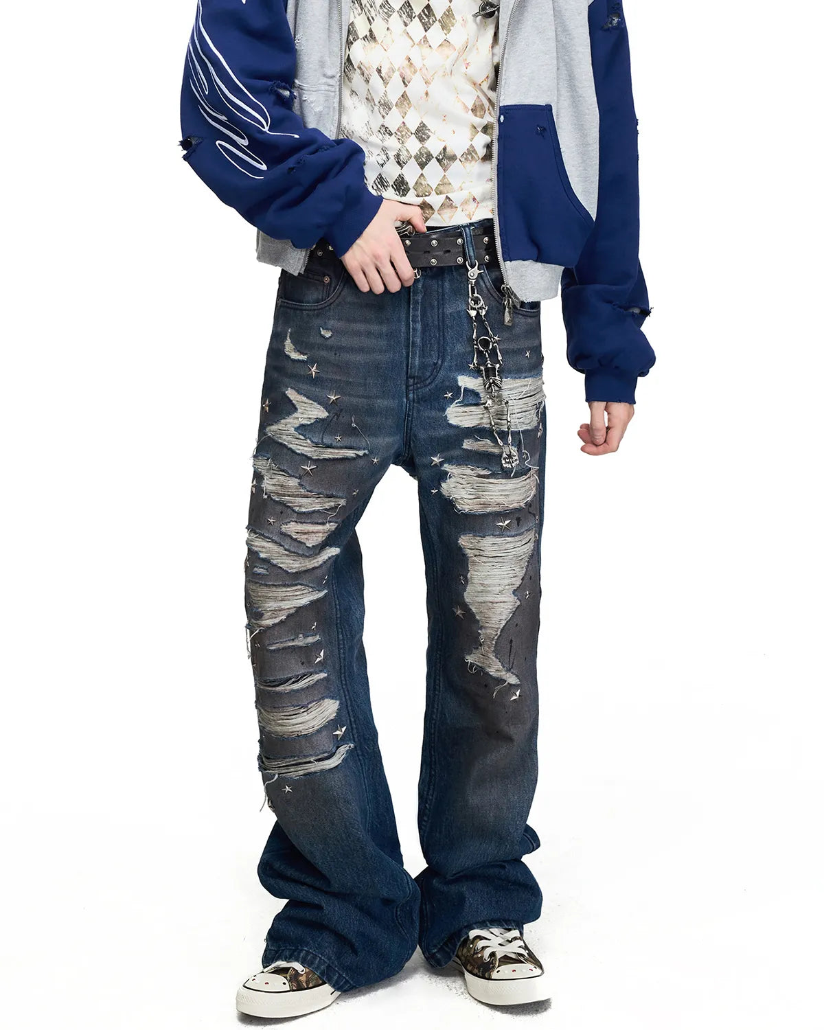 Peoplesense Distressed Star Studded Flare Jeans