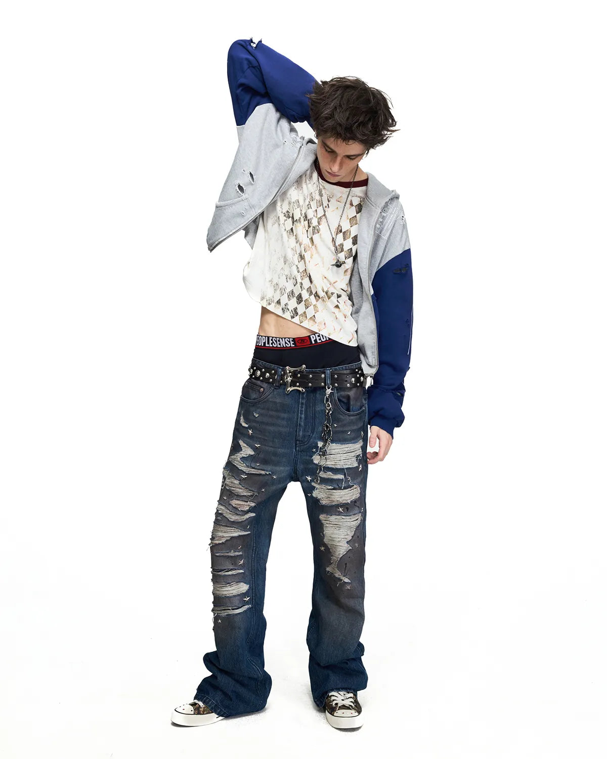 Peoplesense Distressed Star Studded Flare Jeans